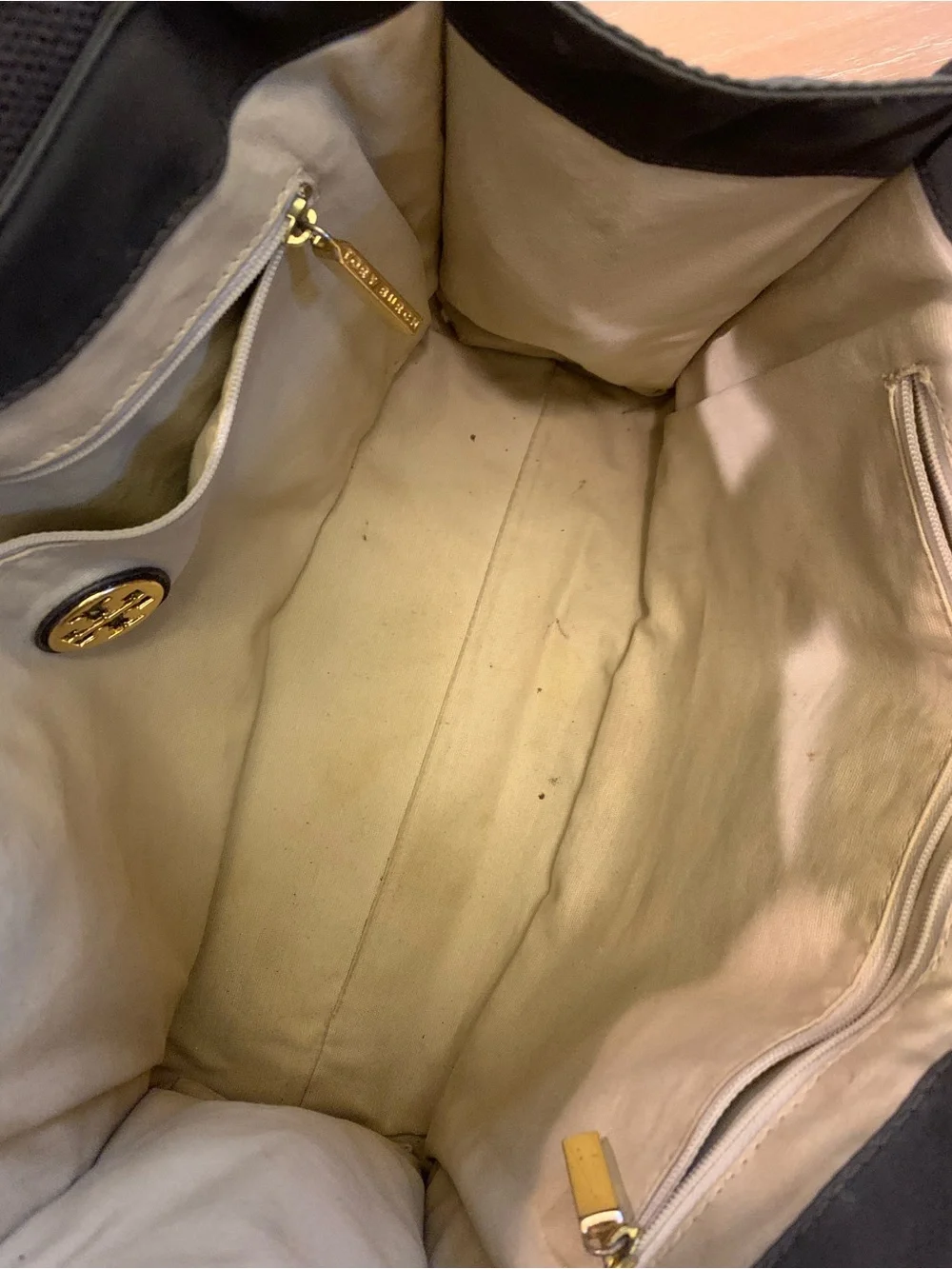 Tory Burch Olive and Dark Brown Nylon Tote with Patent Trim